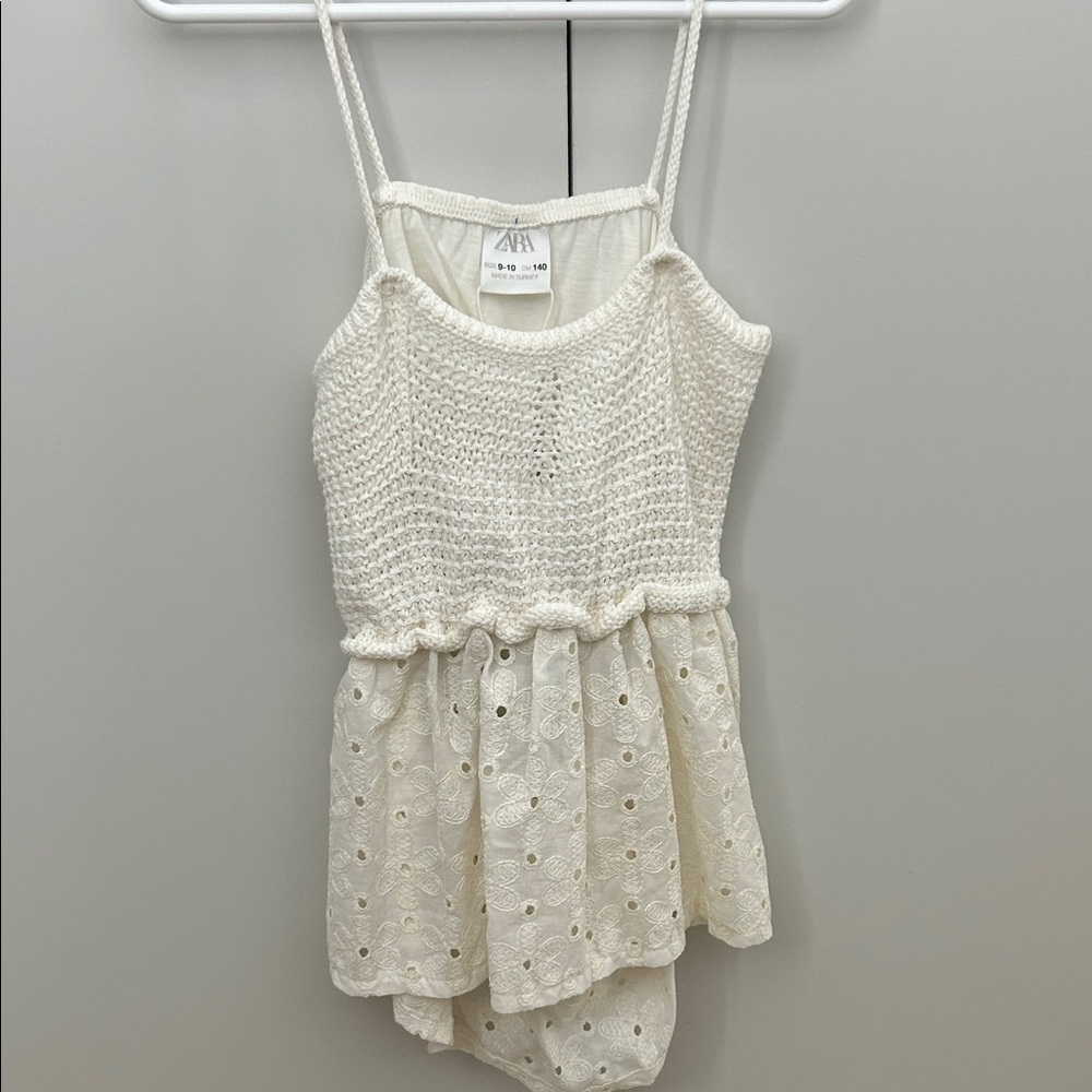 Zara Kids Cream Crochet Eyelet blouse- Girls